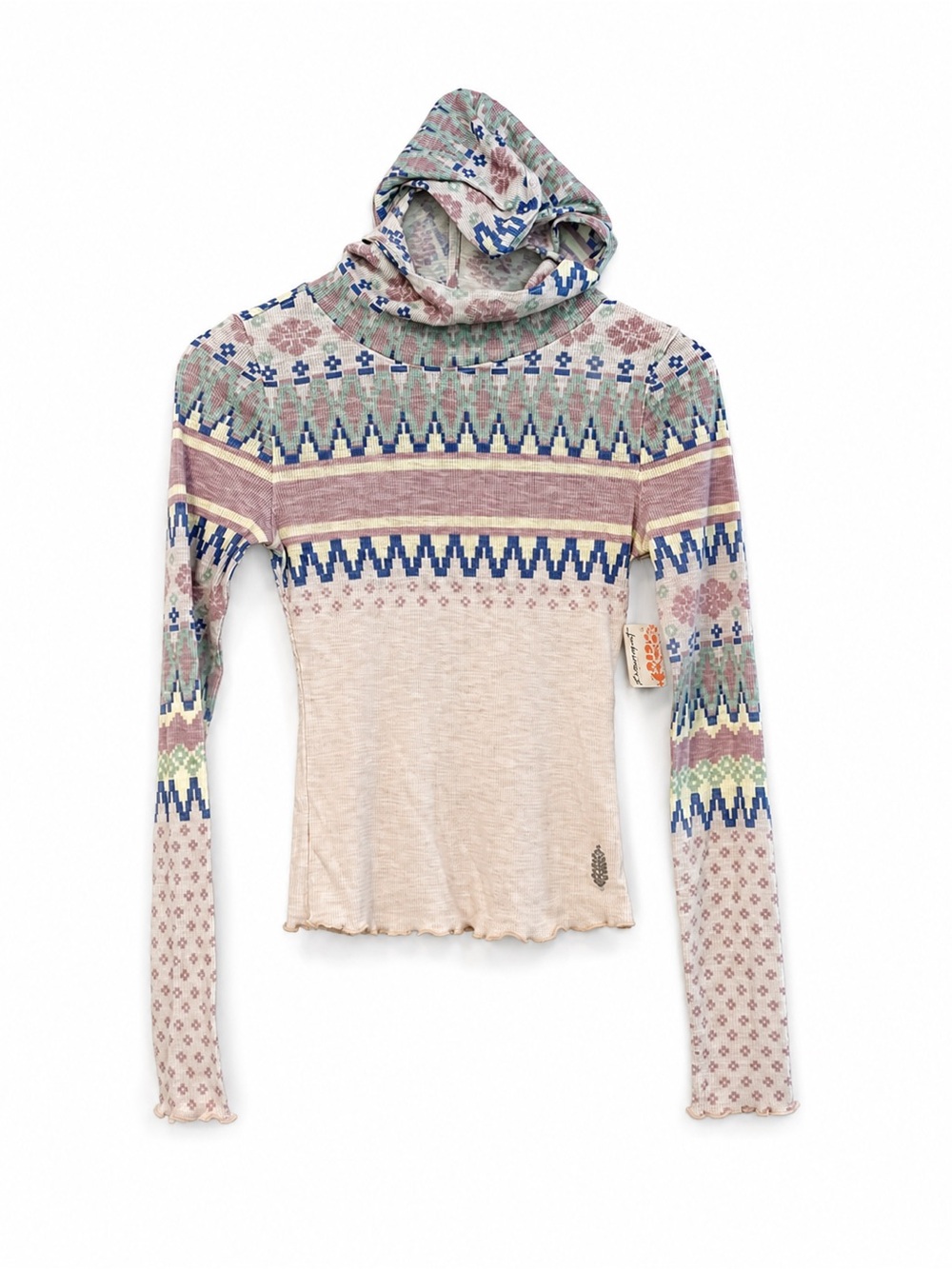 Free People Fair Isle Cowl Neck Thermal Top Boho Fairy Grunge
Size Small